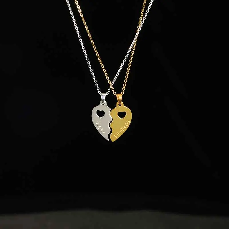 2 Pcs/set Heart-Shaped Pendant Necklaces  With Two Color for Best Friends One Half Necklace Friendship Gifts  for Couple Jewelry