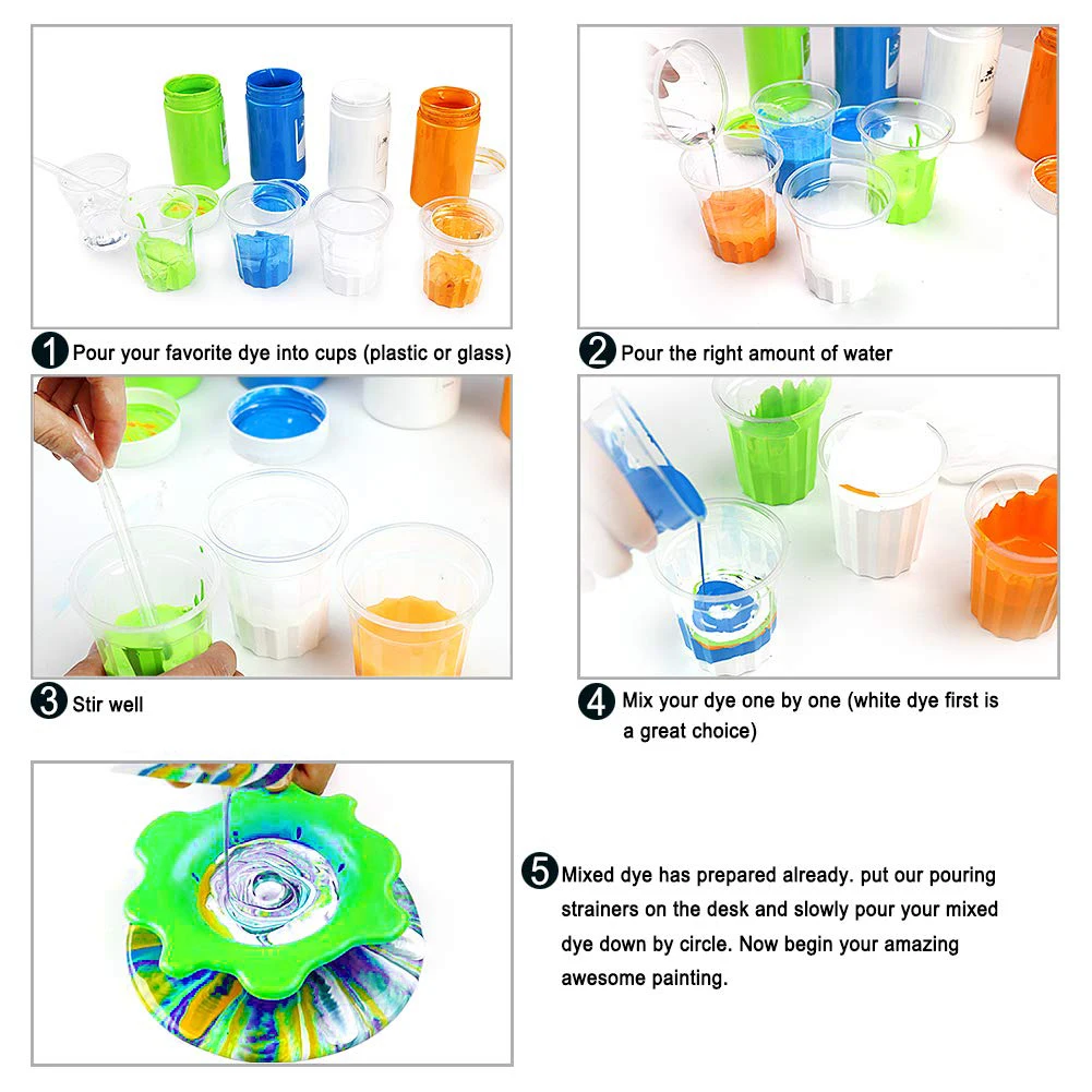 Acrylic Paint Pouring Strainers Silicone Strainer Flower Drain Basket for Pouring Paint Pattern with Gloves Tablecloth