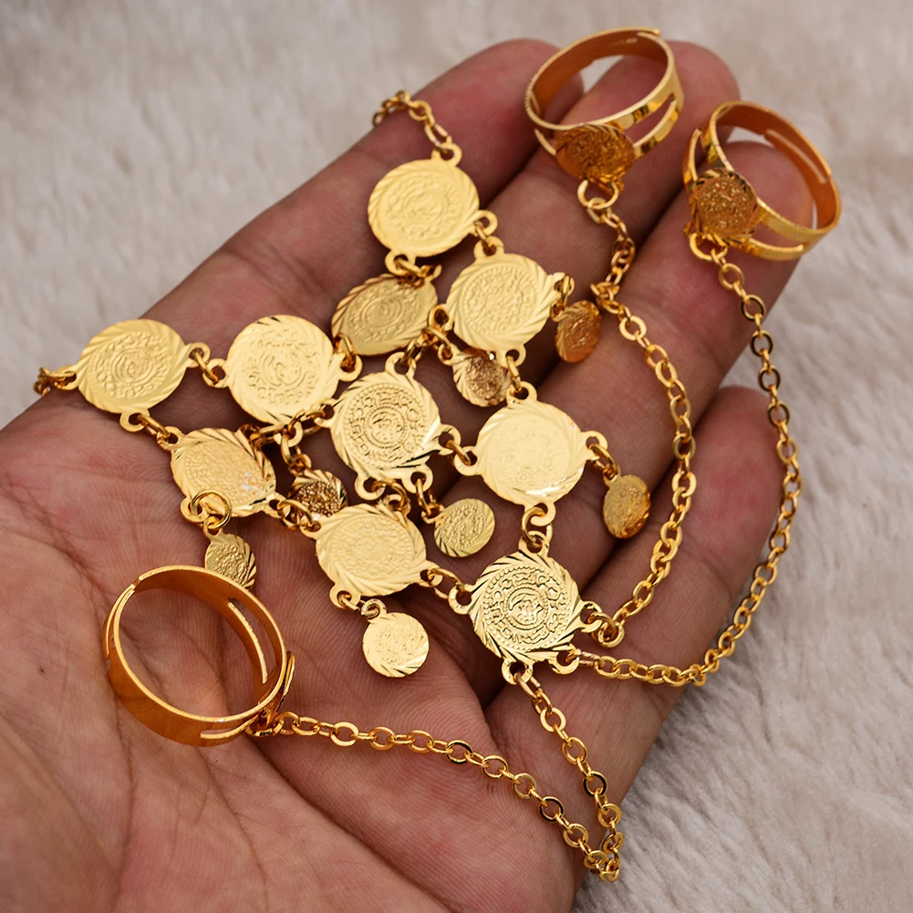 Coin Jewelry Gold Color Coin Bracelet Bangles In Chain Link Rins For Women Dress Bracelet Hot Sale Arab Middle East Bracelet