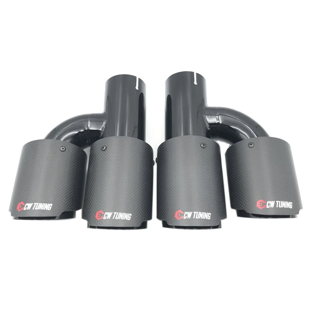 1 Pair H Style Matt Carbon Model Dual Carbon Fiber+Black Stainless Steel Universal Exhaust Tip Double End Pipe For Ak