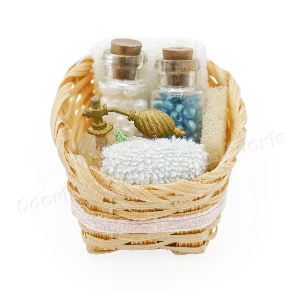 Odoria 1:12 Miniature Bathroom Set Model Perfume Towel Lotion in 1 Basket Bedroom Home Dollhouse Accessories Doll House Decor