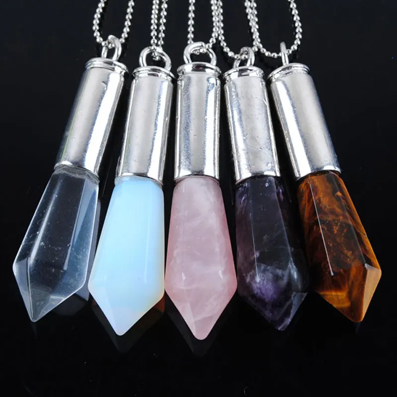 WOJIAER Natural Tigers Eye Aventurine Opalite GemStone Hexagonal Pillar 50x12mm Bead Pendant Gift BN302