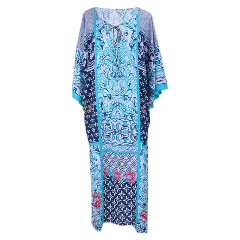 Bohemian In Hình Cổ Chữ V Rời Đi Biển Mùa Hè Đầm Cotton Áo Thun Nữ Đi Biển Quần Bơi Che Áo Dây De Plage