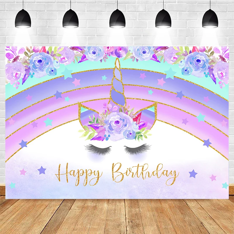 Arrière-plan licorne pour photographie, décor de fond de fleur à paillettes, petite étoile pour Studio Photo, décor de fête d'anniversaire pour enfants