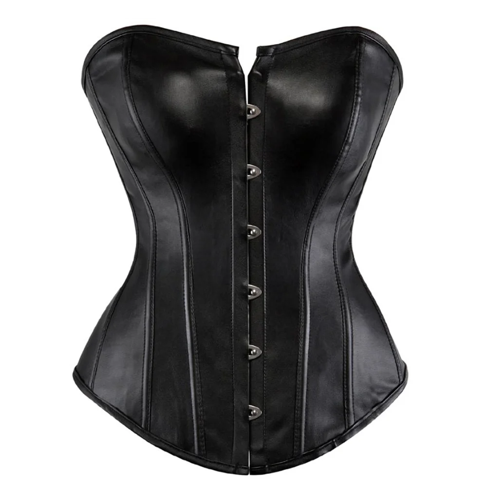 Women Steampunk Faux Leather Corsets Tops Vintage Gothic Corset Bustiers Sexy Lingerie Body Shaper Plus Size XS-7XL Black Red