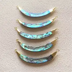 FUWO Natural Abalone Shell Double Loops Pendant With Golden Brass Plated Fashion Personality Long Horn Jewelry For Women PD501