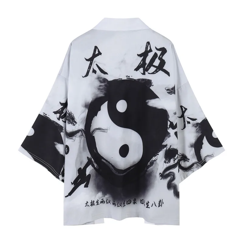 

Chinese Tai Chi Printed Couple Women Men Yukata Male Samurai Costume Haori Obi Beach Kimono Cardigan Japanese Streetwear Jacket