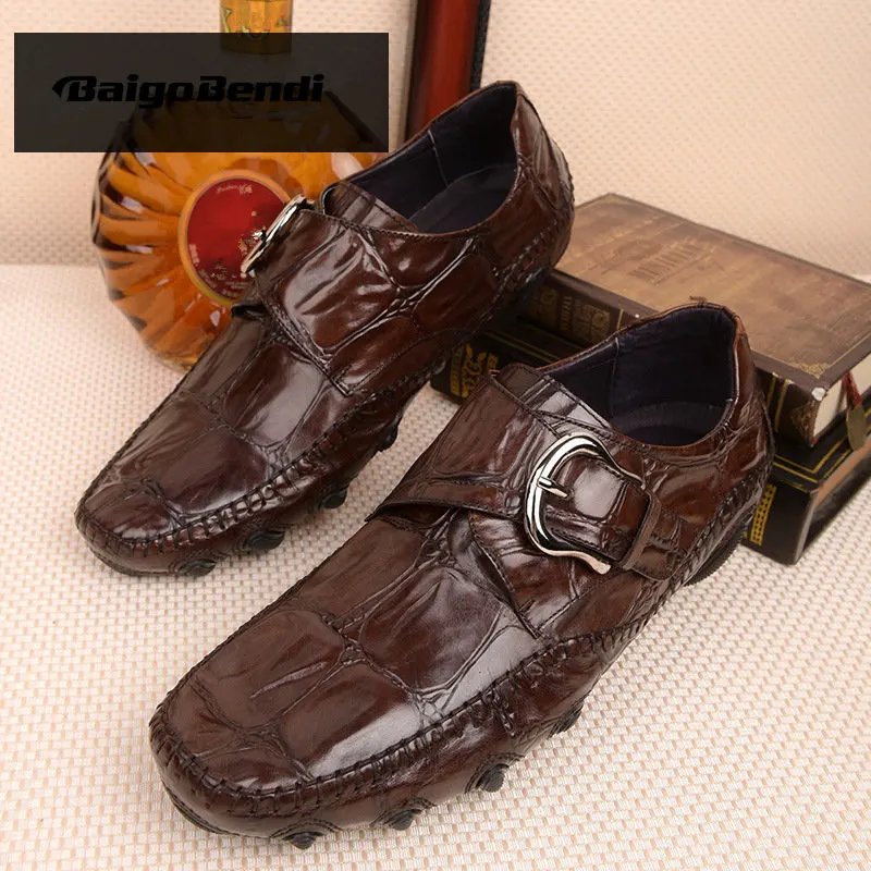 Size 38-44 Full Grain Leather Crocodile Pattern Men Loafers Trendy Buckle Belt Octopus Outsole Leisure Businessman Casual Shoes