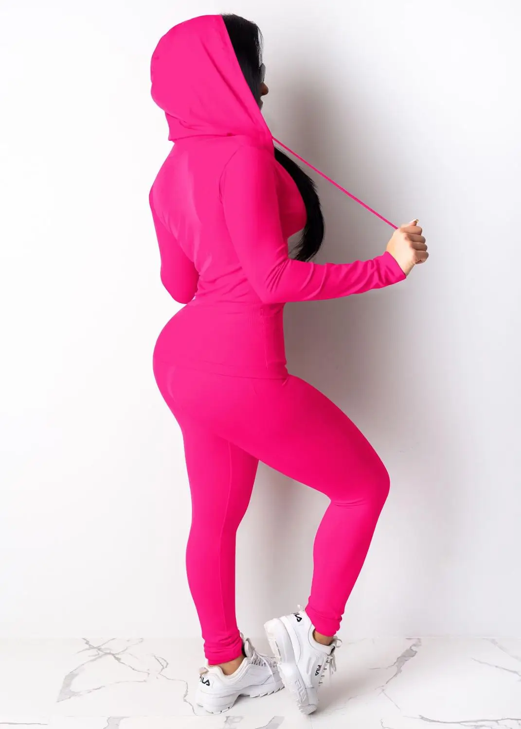 new neon pink orange two pieces set women fitness sportswear 2021 autumn long sleeve skinny tops elastic leggings tracksuit