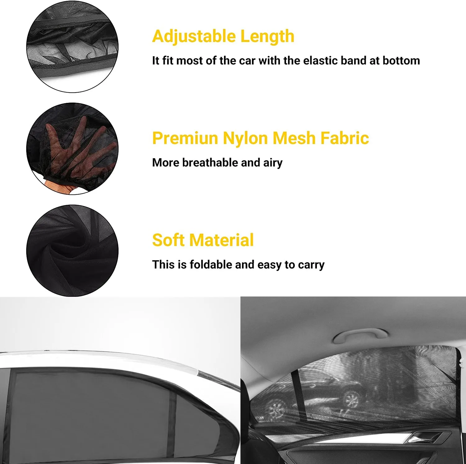 Car Window Screen Door Covers Universal Side Car Sun Window Shades for Baby Mesh Sleeve Car Mosquito Net for Camping