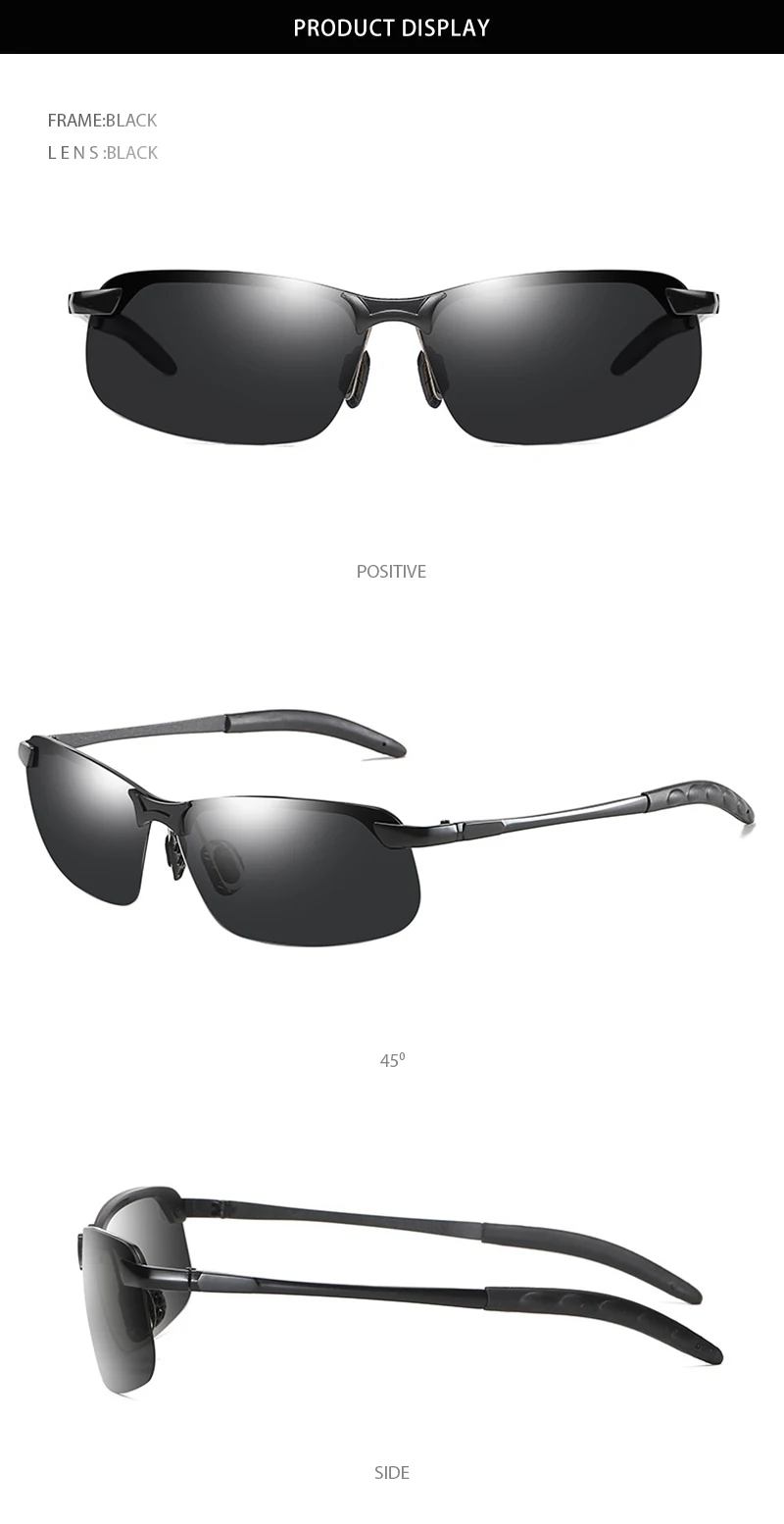 Halbrahmen Photochrome Sonnenbrille Männer Frauen Vintage Metall Polarisierte Sonnenbrille Für Männliche Nachtsicht Driving Shades – Detail 10