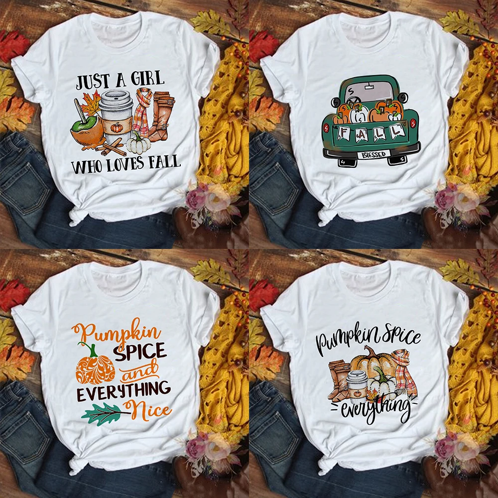 Just A Girl Who Loves Fall Pumpkin Print T Shirt Women Graphic T-shirt Thanksgiving Party Tops Tee Casual Tshirt Female Clothes