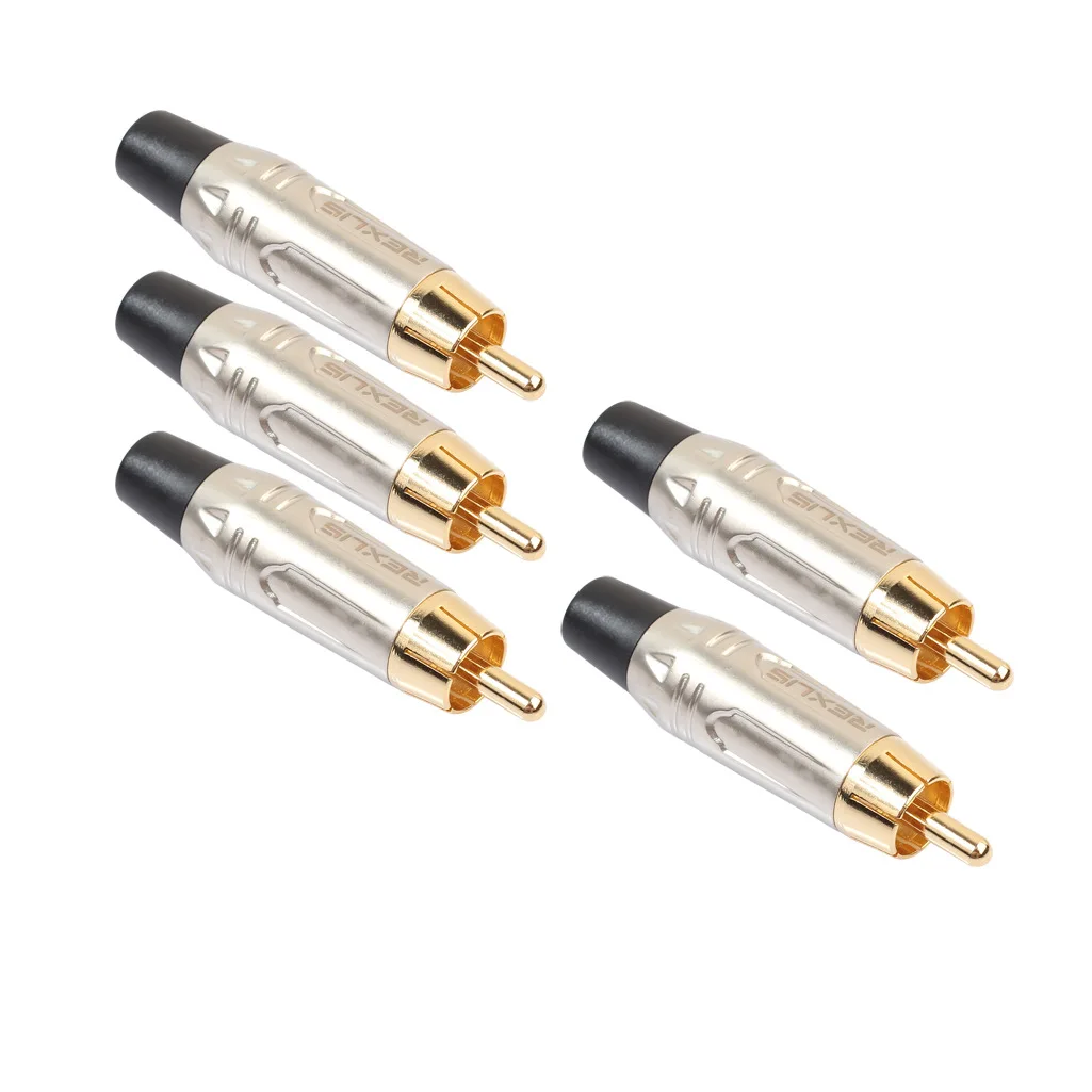 Conector RCA chapado en oro de 2 piezas, adaptador de enchufe macho RCA, Conector de Cable de vídeo/Audio, soporte de Cable de 6mm, súper rápido