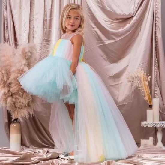 Ropa bonita para niños, alto y bajo capas de tul, vestido de flores para niña, boda, Princesa, fiesta de cumpleaños