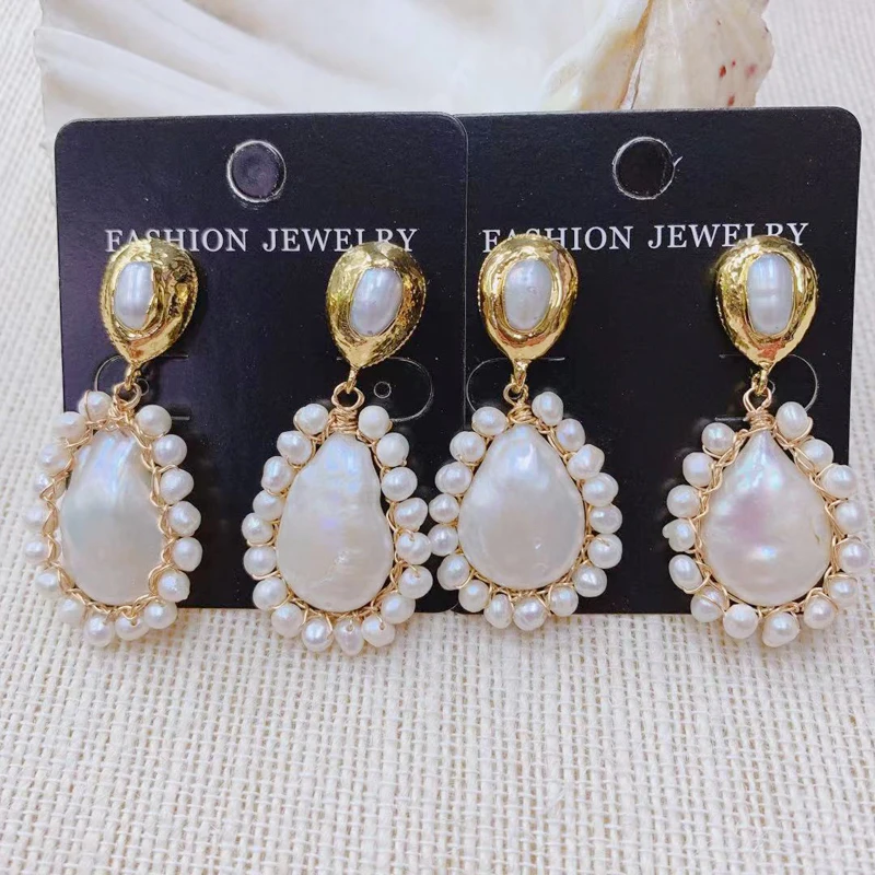 

Handmade Baroque Pearl Woman Earrings Luxuy Trendy WIre Wound Pearl Drop Earring 3Pair Earring Wholesale 24Carat