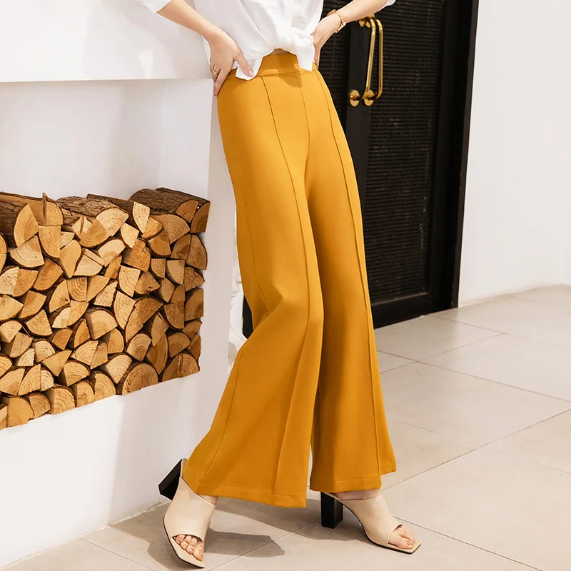 5082 Spring Women Suit Wide Leg Pants High Waist Loose Casual Grace Urban Office Lady Simple Straight Vertical Lines Trousers