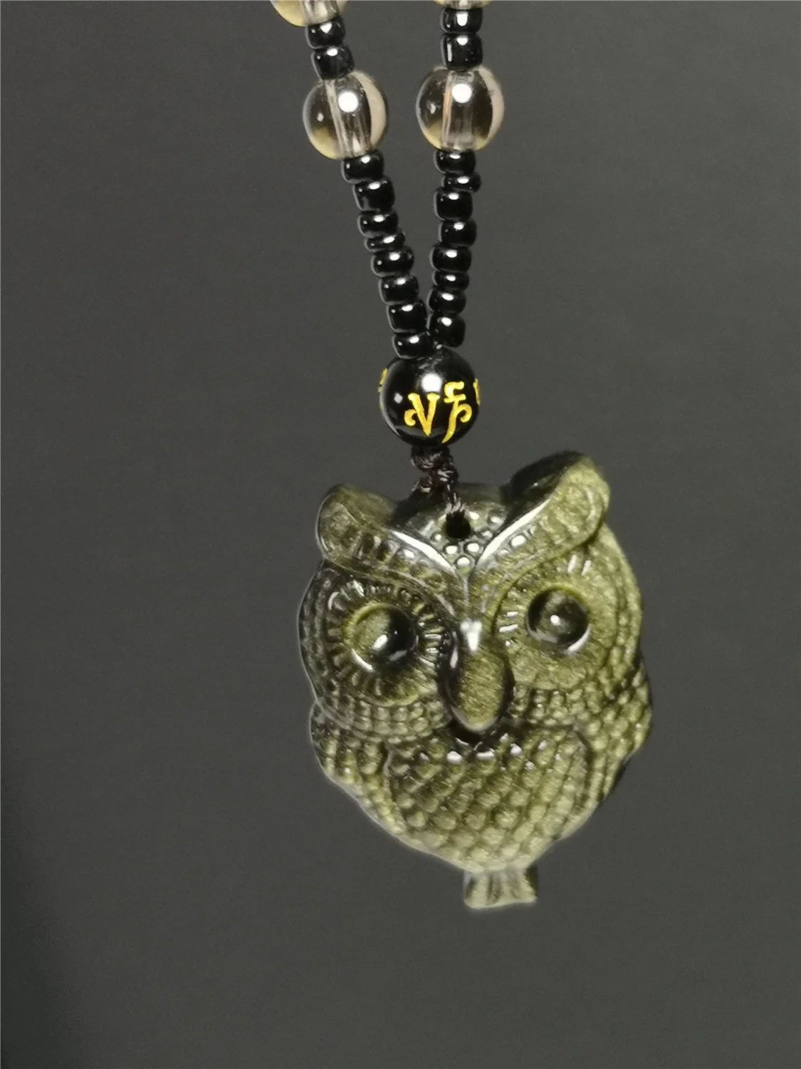 Gold Obsidian Owl Pendant Men's and Women's Lucky Transit Necklace