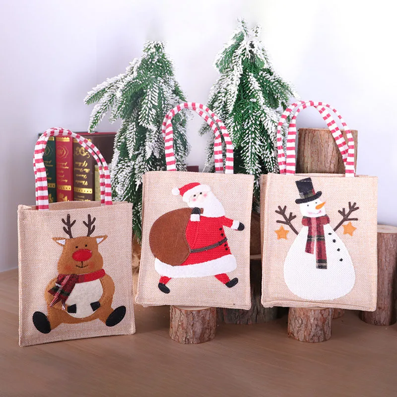 

2022 New Christmas Handbag Gift Bag Burlap Bag Handbag Shopping Bag Three-dimensional Embroidery Children's Candy Storage Bag