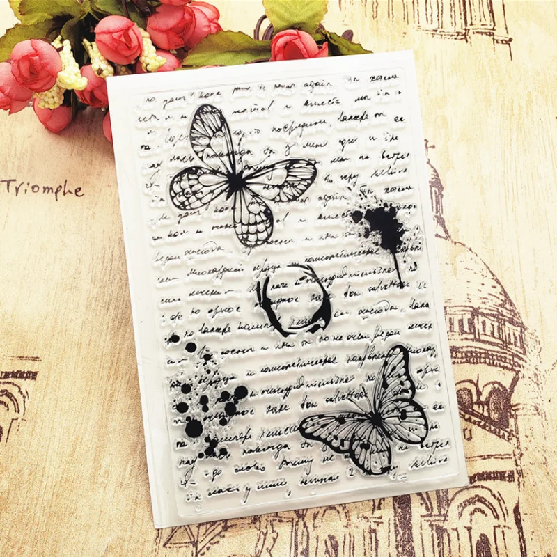 1pc Butterfly Text Silicone Clear Seal Stamp DIY Scrapbooking Embossing Photo Album Decoration Rubber Stamp Art Handmade Puzzle