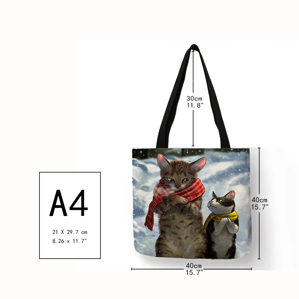 Custom Creative Cat Oil Painting Print Tote Bag For Women Lady Casual Handbags Shoulder For Traveling School Shopping Bags