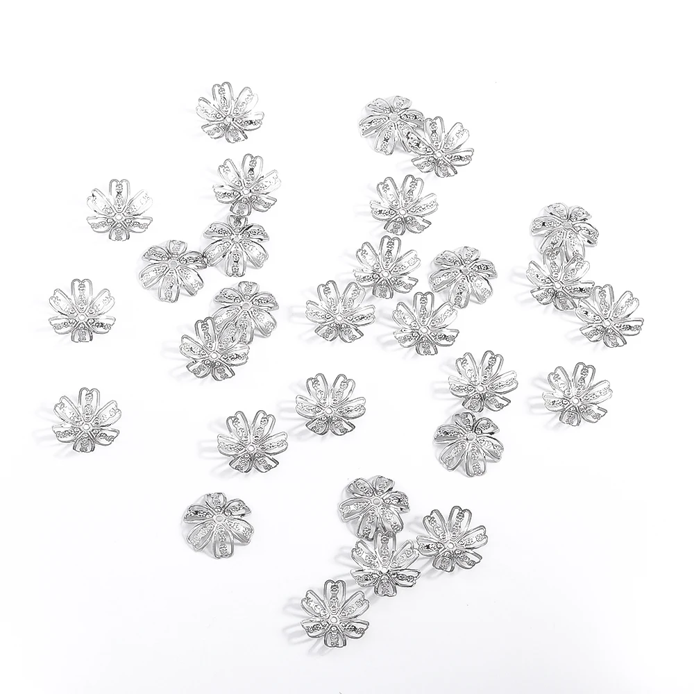 30/50/100PCS Flower Lotus Round Shape Stainless Steel Beads Caps Jewelry Findings Spacer Beads For Necklace Bracelets Making