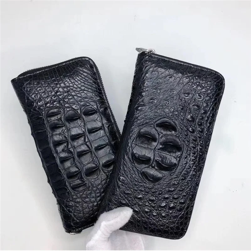 

High Quality Genuine Crocodile Skin Zipper Closure Businessmen Long Card Wallet Exotic Real Alligator Leather Male Clutch Purse