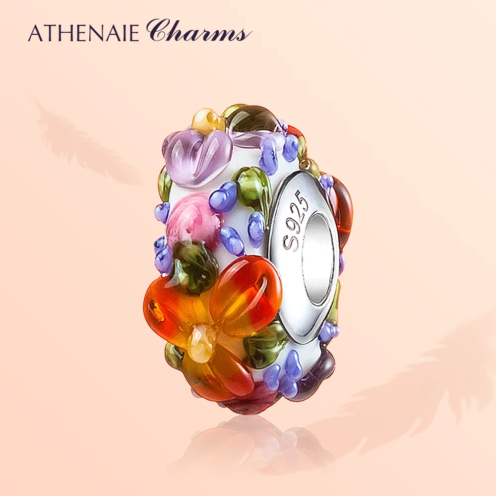 ATHENAIE-abalorio de cristal de Murano 925, núcleo de plata, Maui Hawaiano Floral Lei, apto para pulsera, collar, joyería artesanal