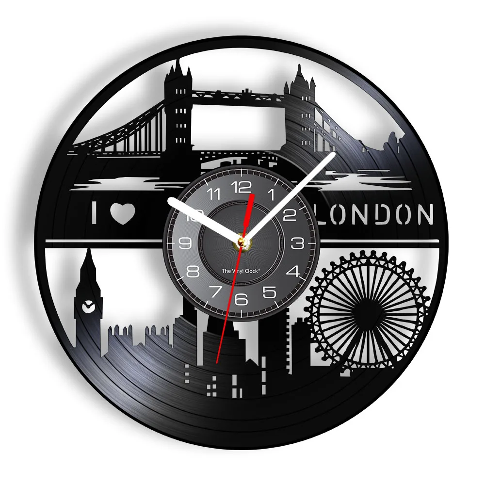 I love London Eye Ferris Wheel Vinyl Record Wall Clock England Architecture Landmark Big Ben Tower Modern Decorative Watch