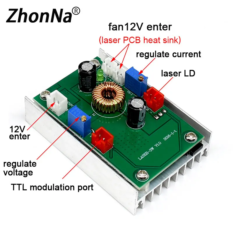 보드 포함 PCB 회로 기판 레이저, 레드, 그린, 블루 100 ~ 5000mW 고출력 레이저 드라이브, 보드 포함 TTL 레이저, DC 12V 입력