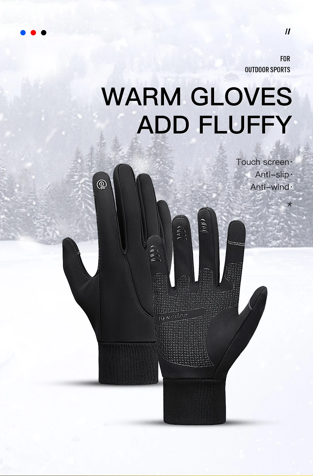 Kyncilor Winter-Fahrradhandschuhe, wasserdicht, Fleece, Samt, Touchscreen, Fahrradhandschuhe zum Angeln, Wandern, Winterhandschuhe – Detail 1