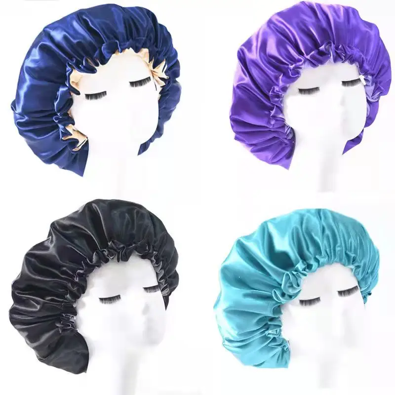 

Newly Women's Satin Solid Sleeping Hat Night Hair Care Bonnet Nightcap For Women Men Unisex Cap