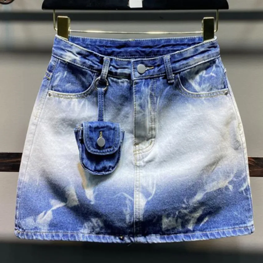 

High waist gradient denim skirt women summer 2022 casual a-line package hip a-line mini skirt