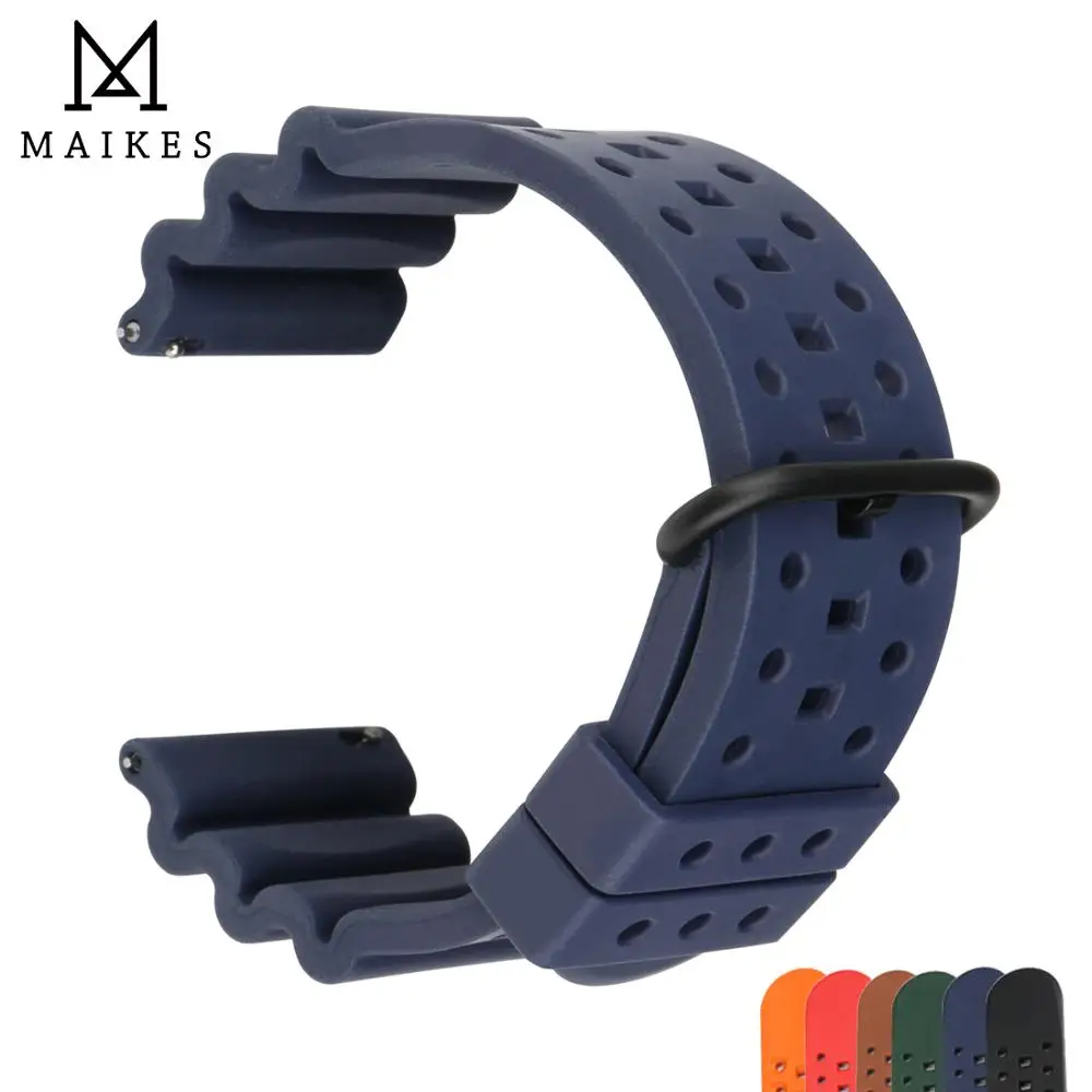 MAIKES Fluorine Rubber Strap 20mm 22mm 24mm Quick Release Replacement Bracelet Men Blue Sport Silicone Watch Bands