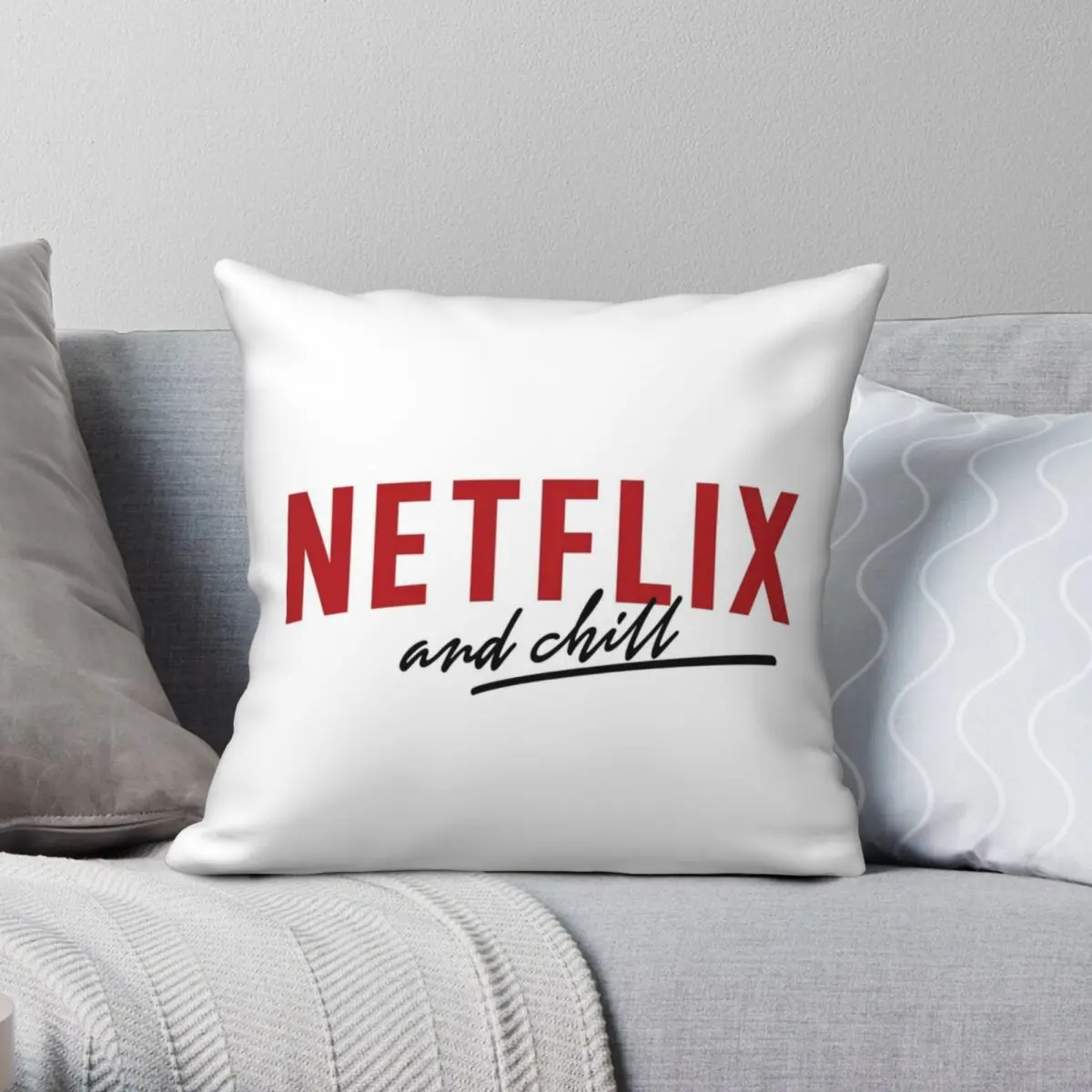 Netflix And Chill Pillowcase Polyester Linen Velvet Creative Zip Decor Pillow Case Car Cushion Case 45x45