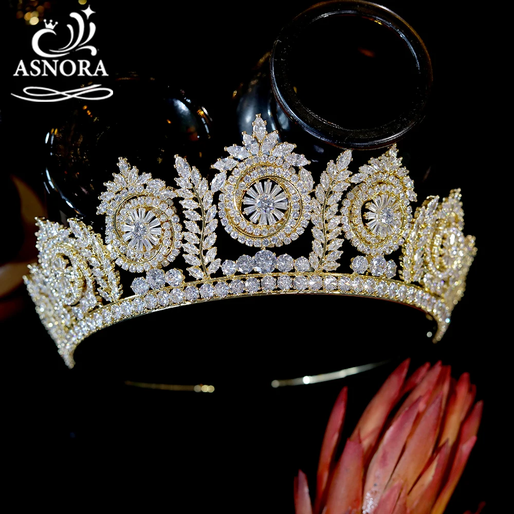 High-Quality CZ Queen Crown, Bridal Headband For Women, Wedding Golden Headdress Tiaras