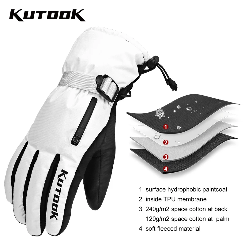 KUTOOK Skiing Gloves Winter Thermal Bicycle Cycling Snowboard Gloves Touchscreen Waterproof for Bike Motorcycle Ski Accessories