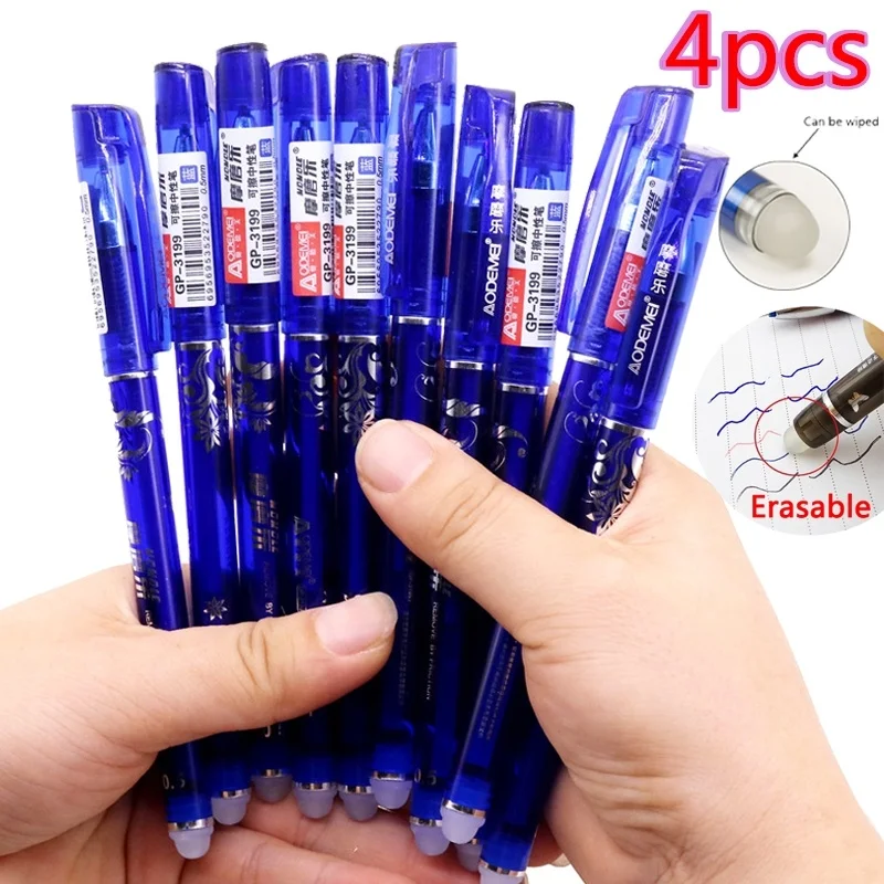 4 Pcs Erasable Gel Ink Is Blue Red Dark Blue and Black Ink Writing Neutral Pen