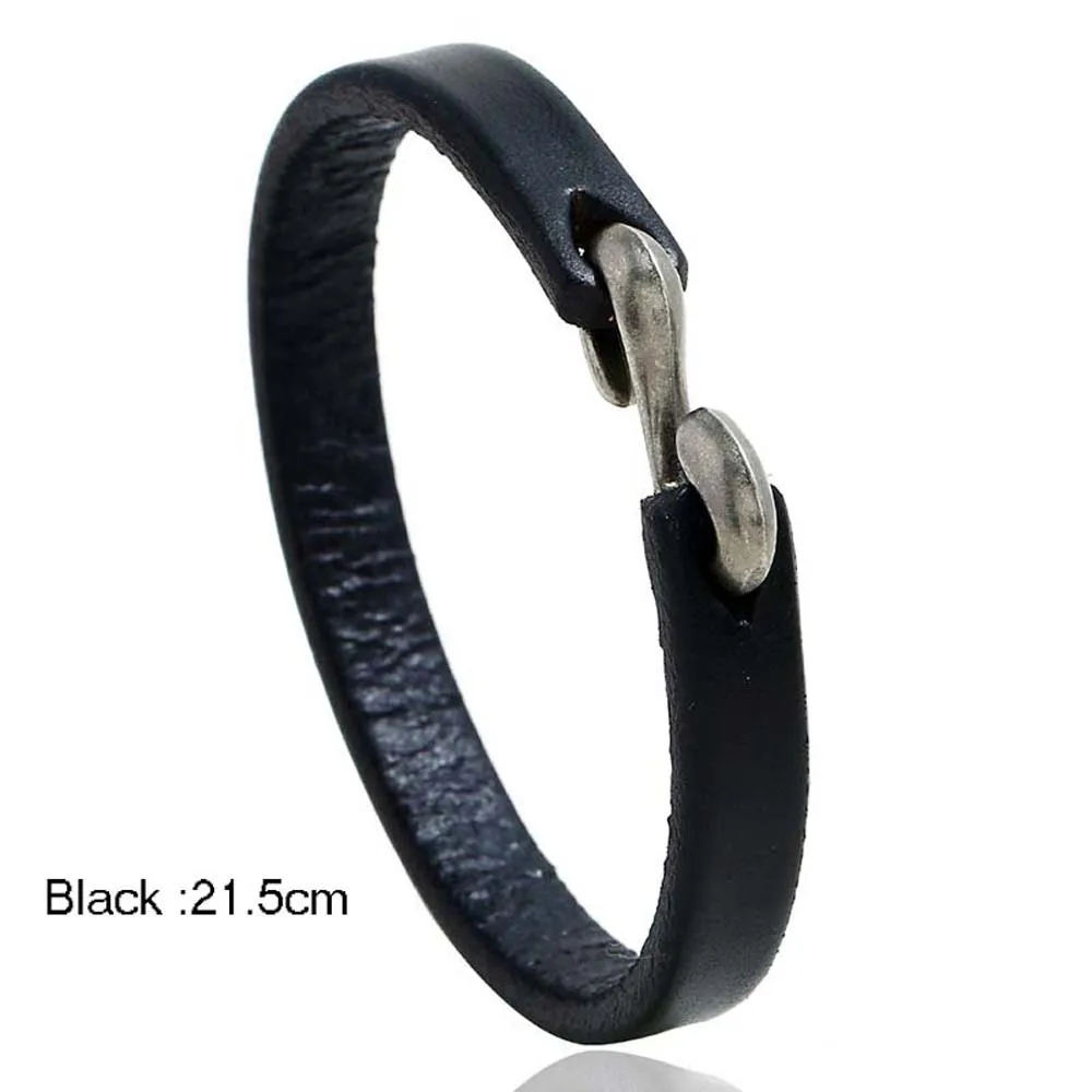 hot sale Men Bracelet Vintage Black/Brown Genuine Leather Hook Bracelet Men Wristband Bangles Male Jewelry 20cm/21.5cm