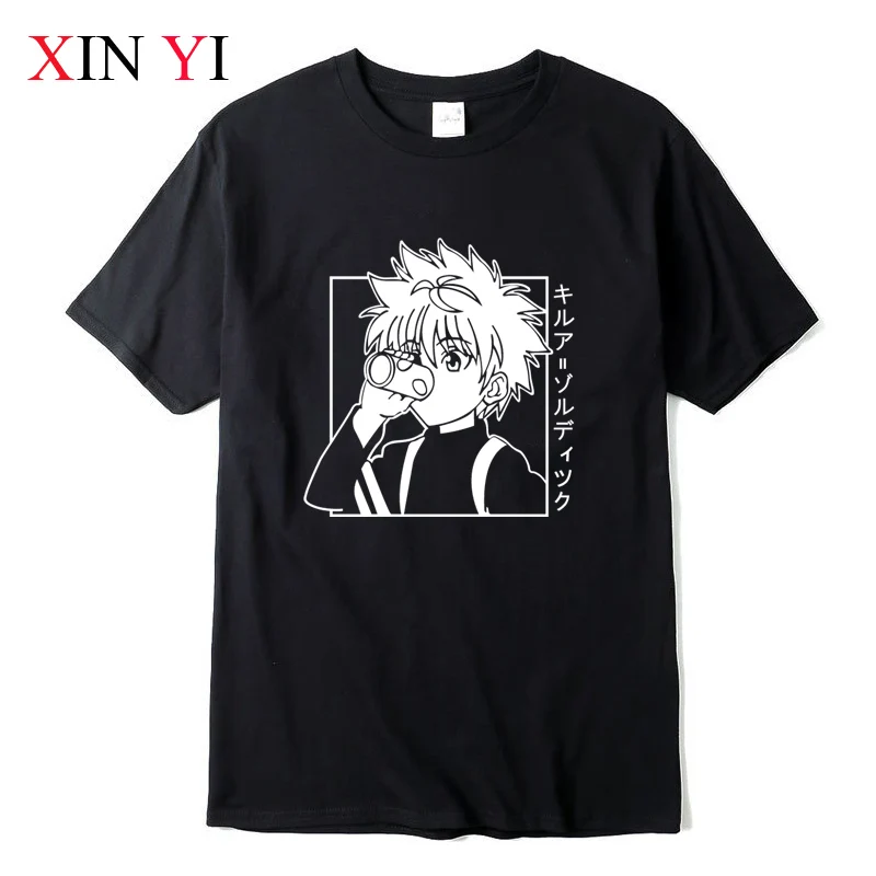 XIN YI Men's Casual High Quality 100% Cotton T-shirt Tops Kawaii Hunter X Hunter Tshirt Killua Zoldyck T-shirt  Anime Tee Shirt