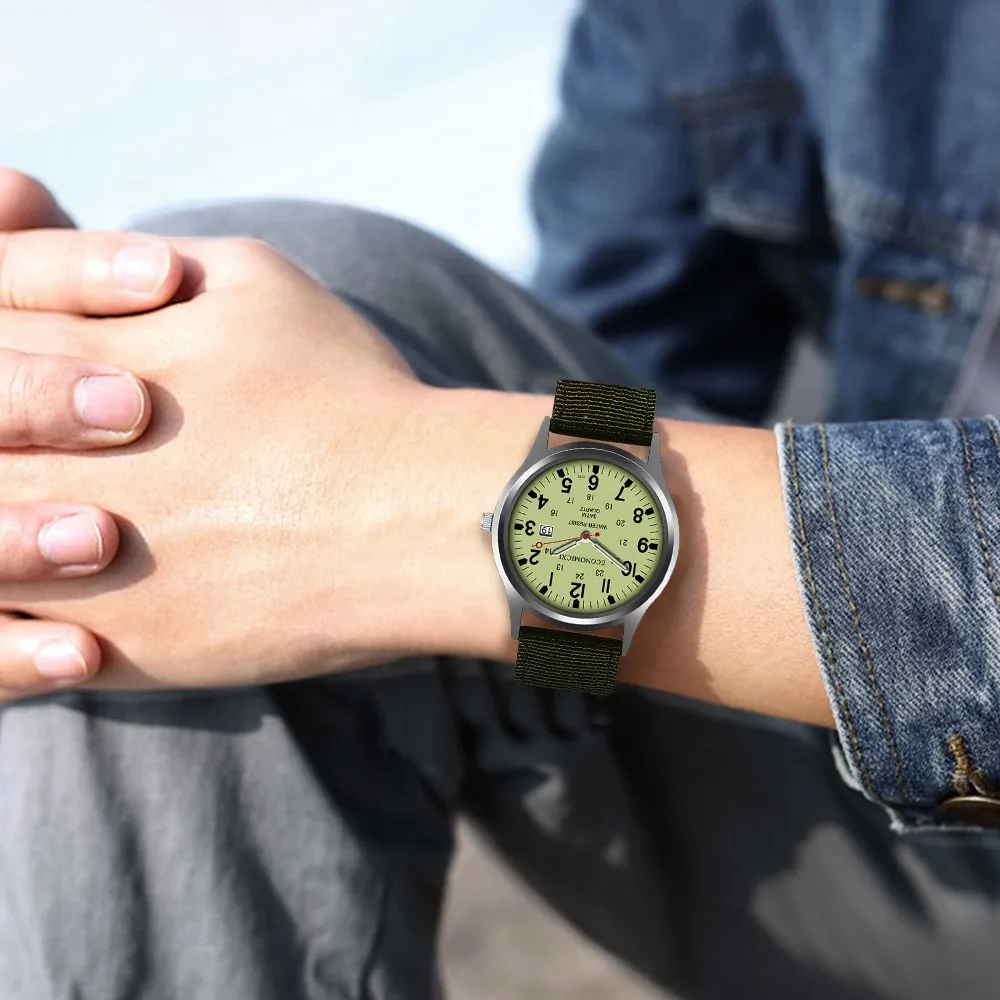 Reloj deportivo militar para Hombre, cronógrafo de cuarzo con correa de nailon y fecha automática, luminoso, color verde, a la moda