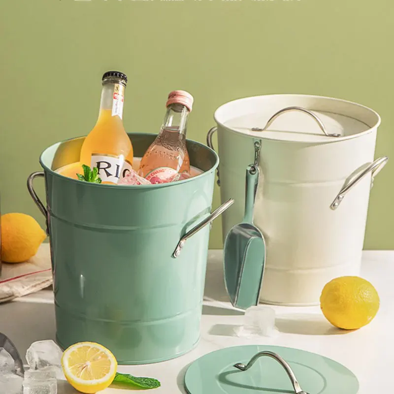 

Retro Home Ice Bucket Cold Preservation Cooling Beverage Wine Whisky Buckets Wine Storage Cooler Solid Color Iron Beer Chillers