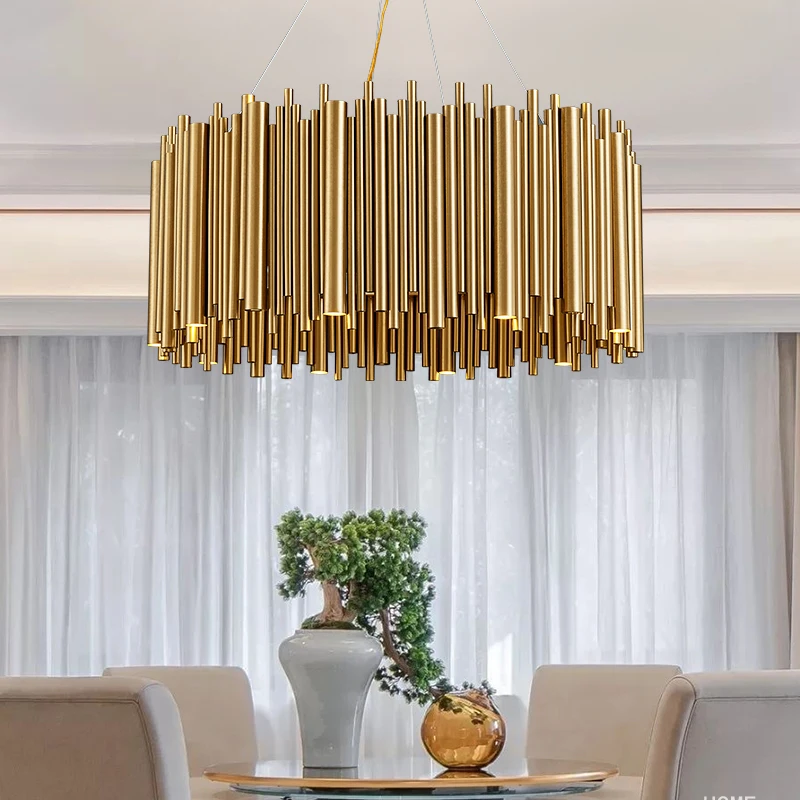 

Modern Luxury Gold Stainless Steel Chandelier For Living Room Round Hanging Light Fixture LED Home Lamps