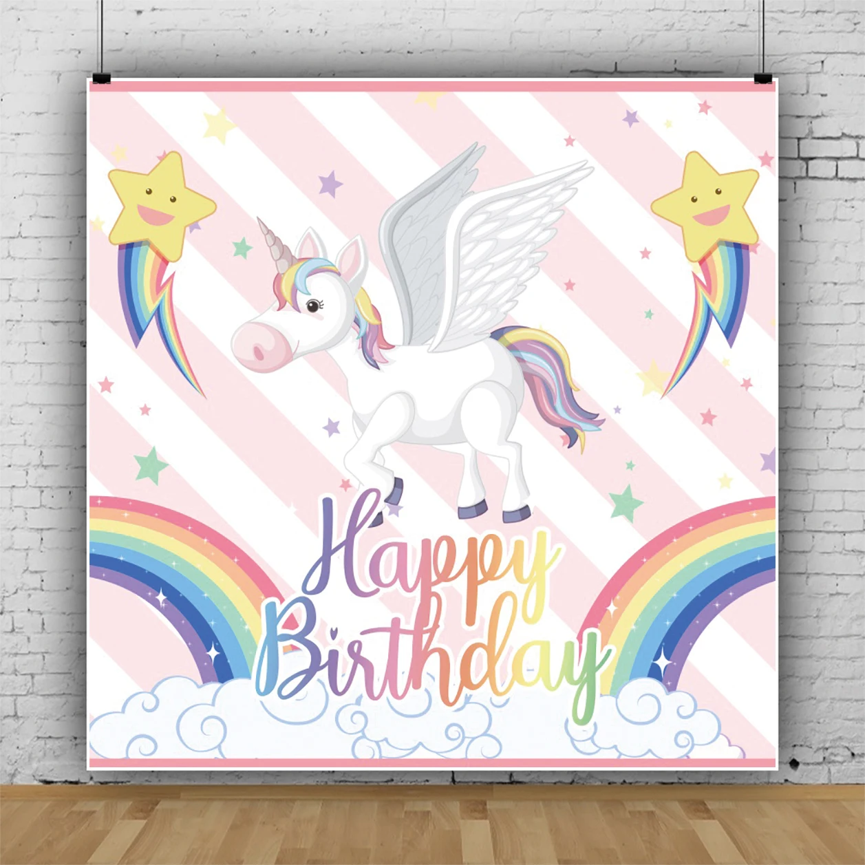 

Laeacco Rainbow Cartoon Unicorn Star Child Birthday Photographic Background Personalized Poster Baby Portrait Photo Backdrops