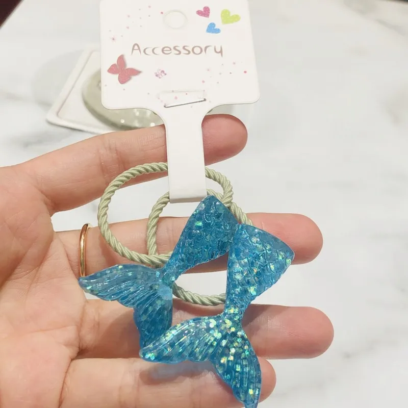 2Pcs Mermaid Tail Starfish Children Elastic Hair Bands Ponytail Holder Hair Ties Headband Scrunchie Hair Accessories for Girls