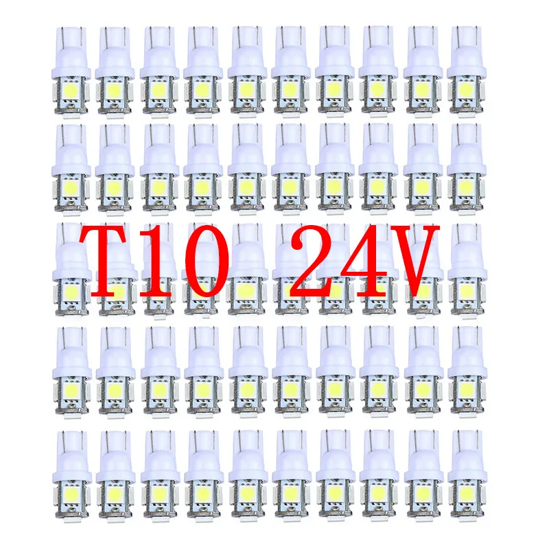 

50Pcs White T10 W5W 5050 5SMD 168 194 192 DC 24V License Plate Led Bulbs For Car Interior Lights Reading Light Trunk Light Bulb