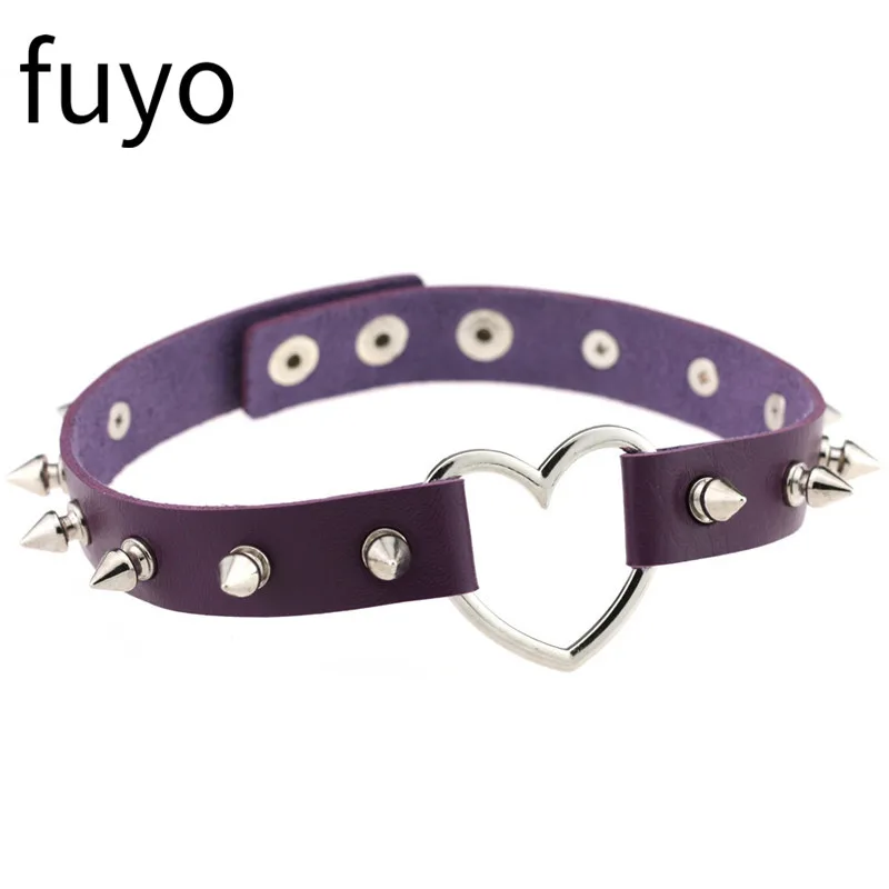 2023 Punk Purple PU Leather Cross link chain Round Spike Rivet Collar goth Choker Necklace for women Body Party gothic Jewelry