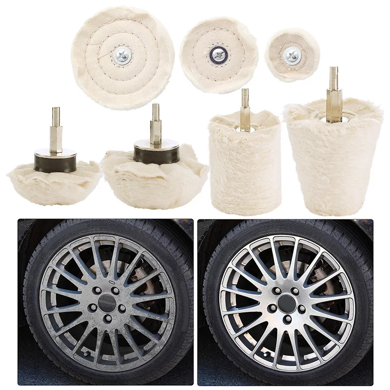 

7PCS Car Wheel Buffing Car Rims Polishing Pad Metal Handle Durable Cloth Polishing Wheel Car Detail Waxing Cleaning Tool