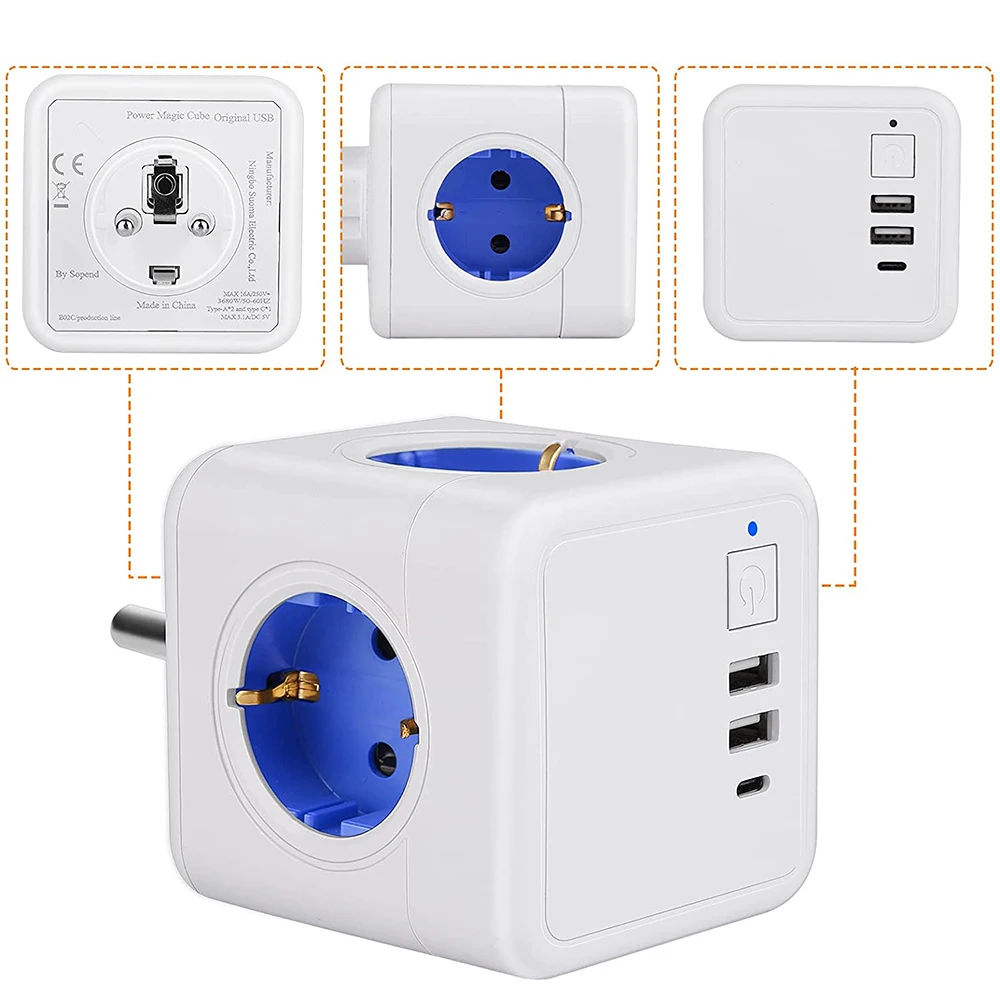 EU Wall Socket Power Strip with USB Electric with Switch Type C Socket USB Charger Adapter Plug Smart Outlet Extension Adapter