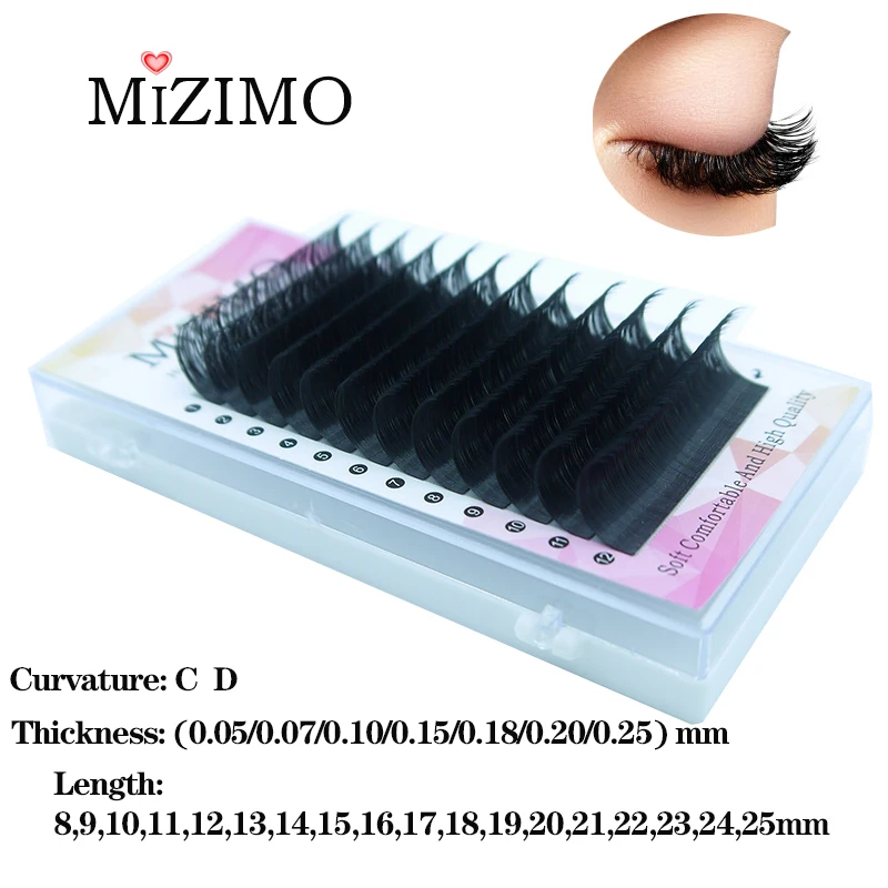 Black Single Grafting Eyelash (Length: 8mm-25mm) (Thickness: 0.05/0.07/0.10/0.15/0.18/0.20/0.25 mm) Naturally Prolongs Makeup