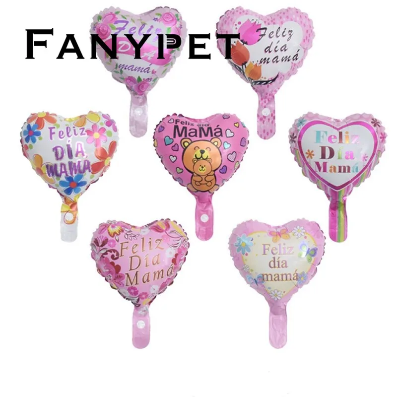 10pcs 10inch Heart Spanish Happy Mother's Day Balloon Love Mama Feliz Dia Foil Ballon Mother Party Decorations  Air Globos